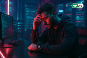 Courtroom image representing the sentencing of BreachForums founder Conor Fitzpatrick for operating a major cybercriminal marketplace.