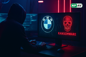 Graphic depicting Everest ransomware group’s data breach claim against BMW with countdown timer threatening to leak sensitive corporate documents.