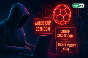 Graphic showing fake FIFA World Cup domains used in cyberattacks targeting fans and organizations