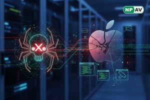 Infographic on XCSSET malware variant: macOS Xcode project icon with infection chain (4 stages), clipboard module showing wallet address replacement (e.g., regex match to attacker address), Firefox browser data extraction via HackBrowserData, LaunchDaemon