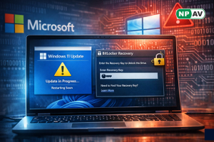 Windows 11 system showing BitLocker recovery key screen after update installation