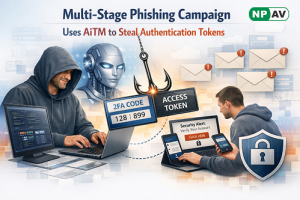 Phishing email disguised as internal compliance notice leading to fake CAPTCHA and login pages used for AiTM token theft.