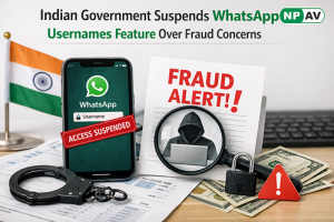 Illustration showing WhatsApp usernames feature paused in India due to government concerns over online fraud, phishing, and impersonation scams.