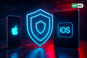Visual of Apple Neural Engine chip with security update overlay