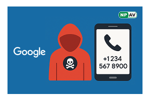Illustration showing a red-hooded hacker with a skull icon, the Google logo, and a smartphone displaying a phone number, representing a security flaw that allows attackers to retrieve users' phone numbers