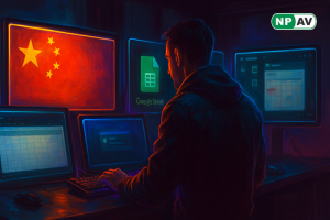 Infographic of TA415's espionage: spearphishing to LNK/WhirlCoil, C2 via Google Sheets/Calendar and VS Code tunnel; icons for evasion tactics, exfil, and cloud security recommendations like anomaly detection.