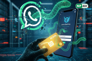 Cyber threat infographic: WhatsApp chat with malicious ZIP exploding into worm icons spreading to contacts, Selenium browser hijack and Maverick trojan stealing bank data; Brazil map with 400+ infection pins, protective antivirus shield, "Stop the Spread"