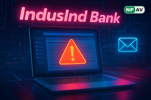 Fraud alert graphic: Email chain with red flags on Forex contracts and ALCO mentions, money flow showing inflated profits; RBI probe icon, protective audit shield, and warning "Review Your Practices" banner over banking network.