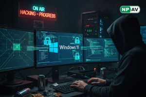 Infographic illustrating WerFaultSecure.exe exploit on Windows 11: diagram of LSASS memory dump process, PPL bypass via WSASS loader, undocumented switches (/h /pid /tid /file), header swap from PNG to MDMP for evasion, and icons for credential extraction