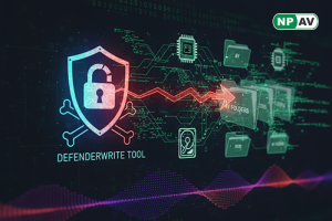 Cyber threat infographic: Whitelisted program icons (msiexec.exe) injecting DLLs into AV folder shields, malware persistence arrows; protective shields for auditing and monitoring, with "Audit Your Whitelisting" warning banner over a Windows system.