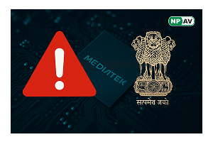 indian govt icon with aler symbol and mediatek logo