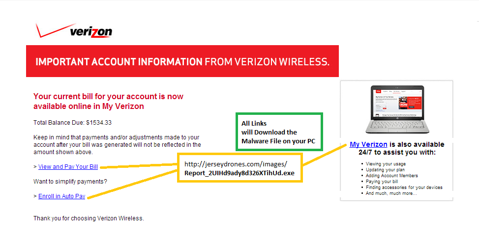 versizon malware links