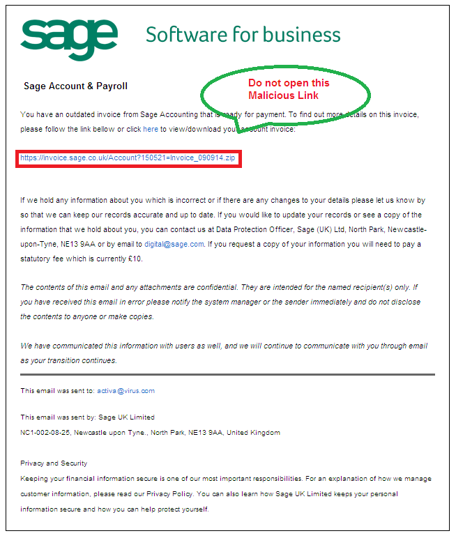 Another Outdated Invoice from Sage Account and Payroll spam has been discovered