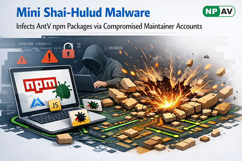 Mini Shai-Hulud malware infecting AntV npm packages via compromised maintainer accounts, stealing credentials and exploiting CI/CD pipelines