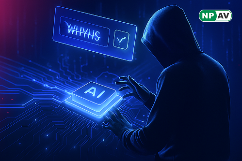 Illustration of an AI-generated fake CAPTCHA page mimicking a legitimate robot verification challenge used in phishing scams to steal user information.