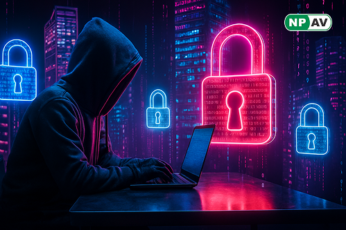 Diagram illustrating Kawa4096 ransomware’s double extortion attack, showing data theft, partial file encryption, and public leak threats targeting multinational corporations.