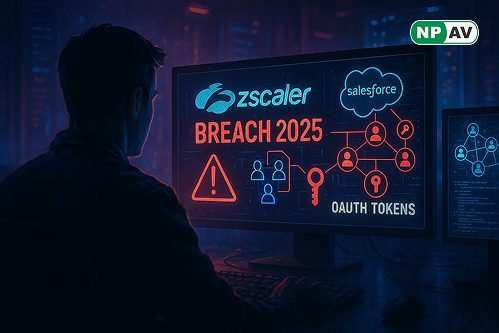 Diagram illustrating Zscaler Salesforce OAuth token breach by UNC6395 threat group in 2025