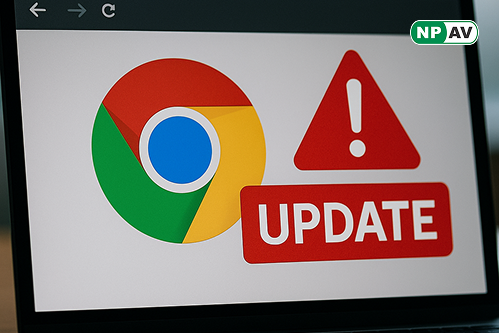 Google chrome danger sign with update button