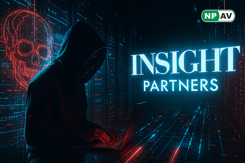 Graphic showing a data breach alert for Insight Partners highlighting exposed personal information and ransomware attack timeline.