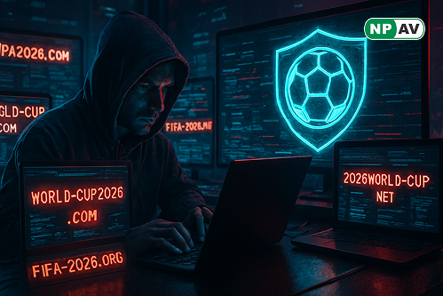 Graphic showing fake FIFA World Cup domains used in cyberattacks targeting fans and organizations