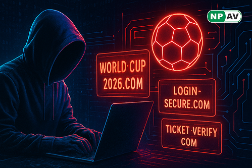 Graphic showing fake FIFA World Cup domains used in cyberattacks targeting fans and organizations