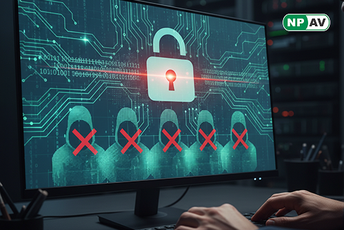 OpenAI security alert graphic: banned ChatGPT icons shattered by hacker masks (Chinese/North Korean flags), code snippets for malware/phishing flowing from AI brain to targets like Taiwan semis and Uyghur surveillance, protective shield with "AI Abuse Dis