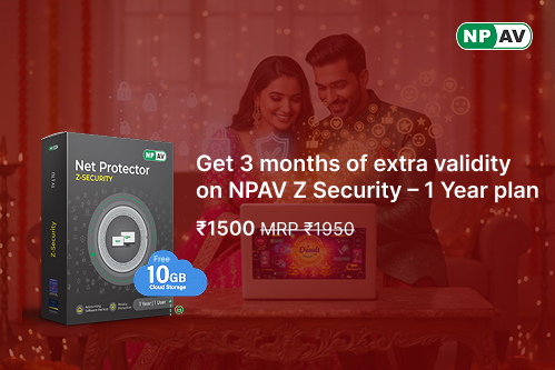 “NPAV Diwali greetings – glowing diyas and digital shield symbolizing online safety and light over darkness”