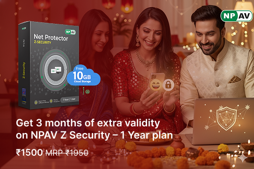 “NPAV Diwali greetings – glowing diyas and digital shield symbolizing online safety and light over darkness”