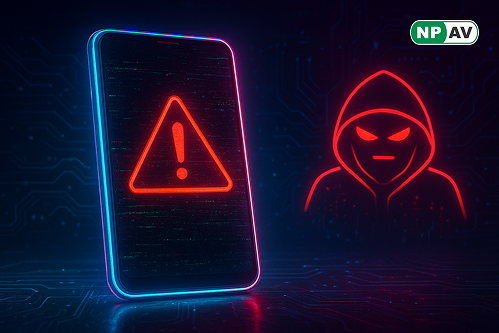 Phishing alert infographic: Invoice email with VBS attachment, arrows to XWorm stealing data; protective shields for filtering and training, with "Verify Emails" warning banner over an inbox.