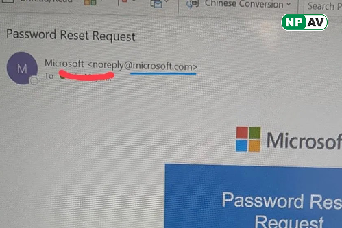 Comparison of fake phishing domain rnicrosoft.com mimicking real Microsoft.com to steal logins via typosquatting.