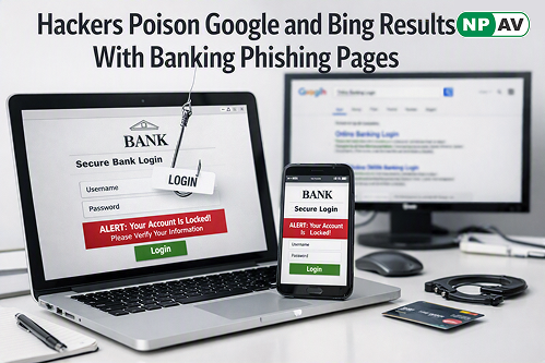 Hackers use SEO poisoning to display fake banking phishing pages in Google and Bing search results