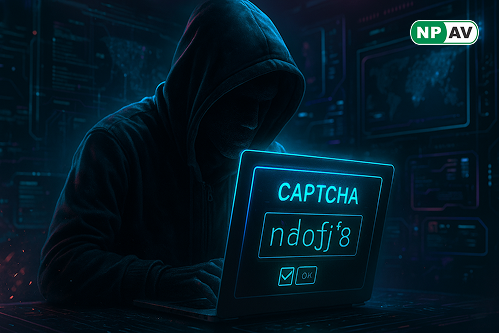 Illustration of an AI-generated fake CAPTCHA page mimicking a legitimate robot verification challenge used in phishing scams to steal user information.