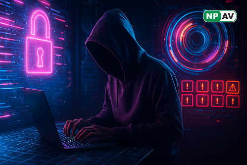 Infographic depicting threat actors exploiting Oracle Database Scheduler with extjobo.exe for command execution, Ngrok tunneling, and ransomware staging on a corporate server network.