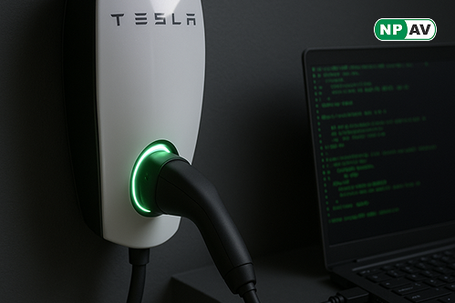 Tesla charger and laptop