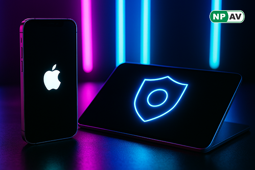 Visual of Apple Neural Engine chip with security update overlay