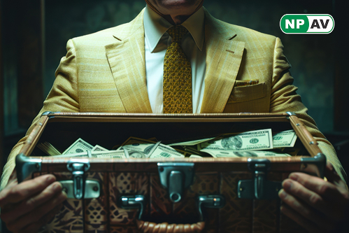 bag of money holding by man