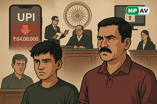 father and son inside court, after scam with UPI