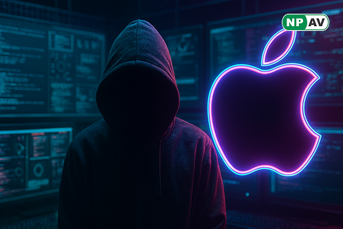 Infographic on XCSSET malware variant: macOS Xcode project icon with infection chain (4 stages), clipboard module showing wallet address replacement (e.g., regex match to attacker address), Firefox browser data extraction via HackBrowserData, LaunchDaemon