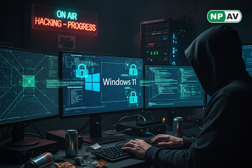 Infographic illustrating WerFaultSecure.exe exploit on Windows 11: diagram of LSASS memory dump process, PPL bypass via WSASS loader, undocumented switches (/h /pid /tid /file), header swap from PNG to MDMP for evasion, and icons for credential extraction