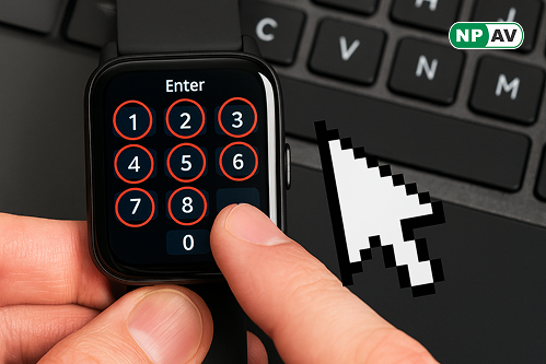 smartwatch using and background have laptop